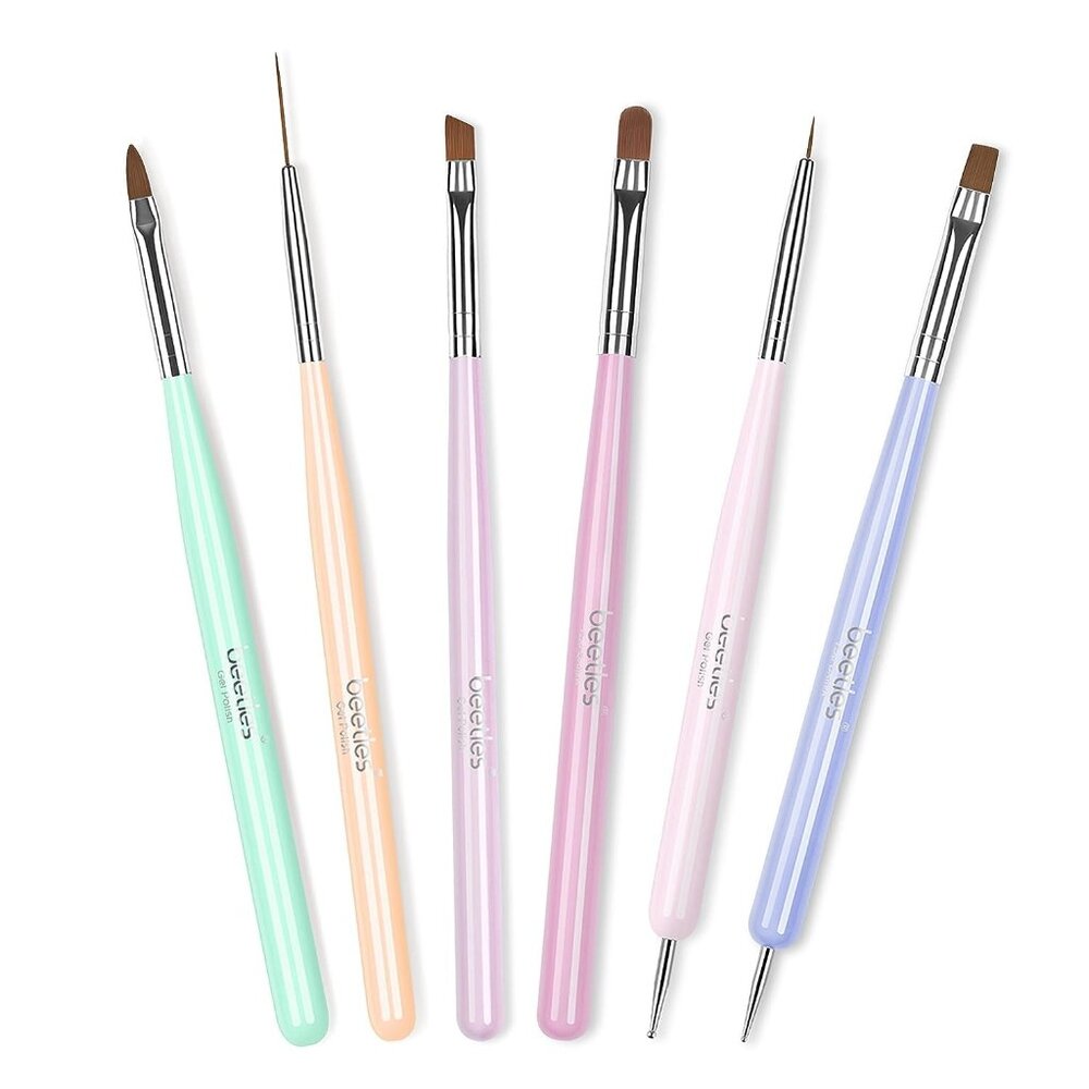 Nail Art Brushes, 6 Pcs Fingernail Art Design Pens, Wood Alloy Handle, Dotting P